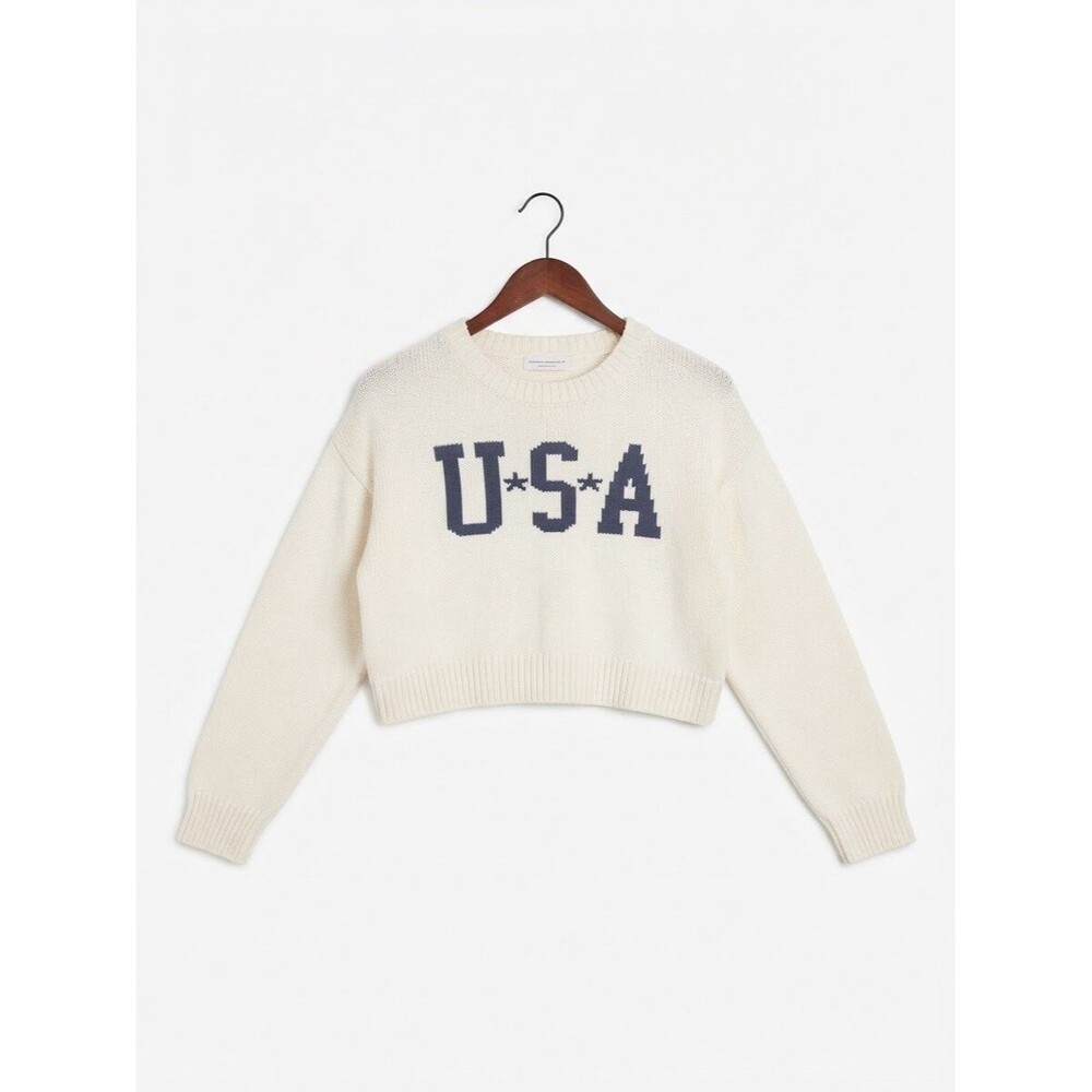 Grayson Threads Sweater Womens Small White USA Patriotic Cropped Pullover